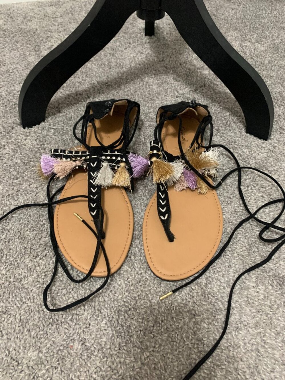 Thong Tie Up Sandals with Tassels
